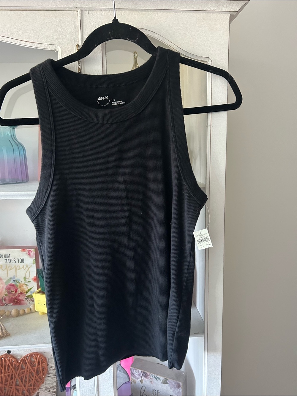 aerie Black Ribbed Sleeveless Tank